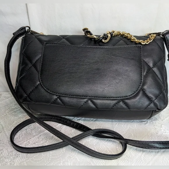 Badgley Mischka Vegan Leather Crossbody, Black Diamond-Quilted Pyramid-Studded - Picture 3 of 16